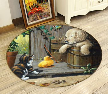 3D Pet Party 454 Kevin Walsh Rug Round Non Slip Rug Mat
