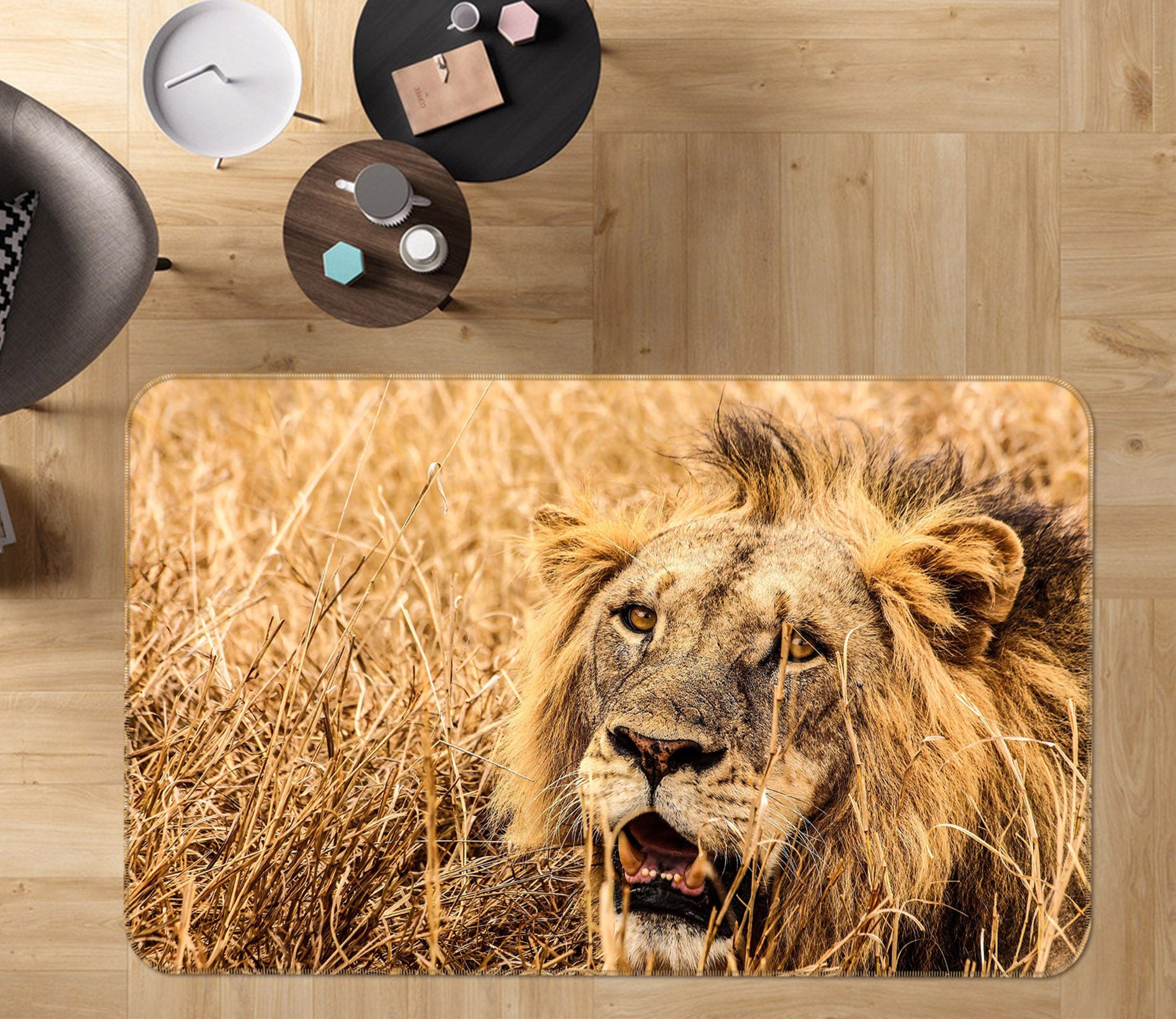 3D Weed Lion 010 Animal Non Slip Rug Mat