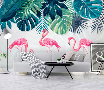 3D Flamingo Leaves WC24 Wall Murals Wallpaper AJ Wallpaper 2 