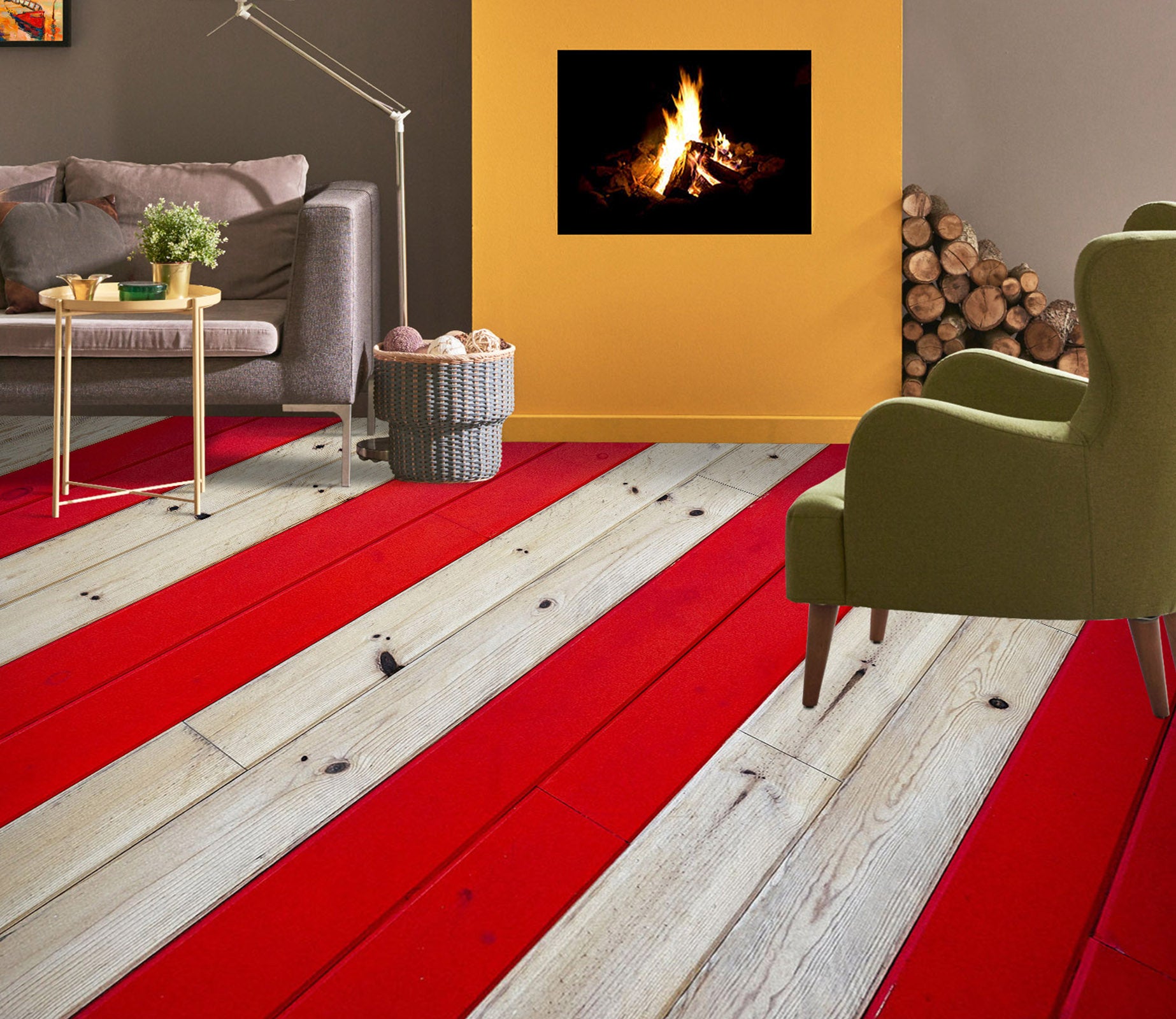 3D Red And White 1503 Floor Mural  Wallpaper Murals Self-Adhesive Removable Print Epoxy