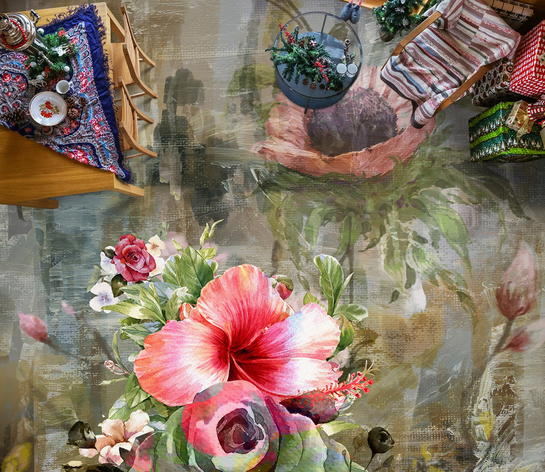 3D Pink Flower Oil Painting 1303 Floor Mural  Wallpaper Murals Self-Adhesive Removable Print Epoxy