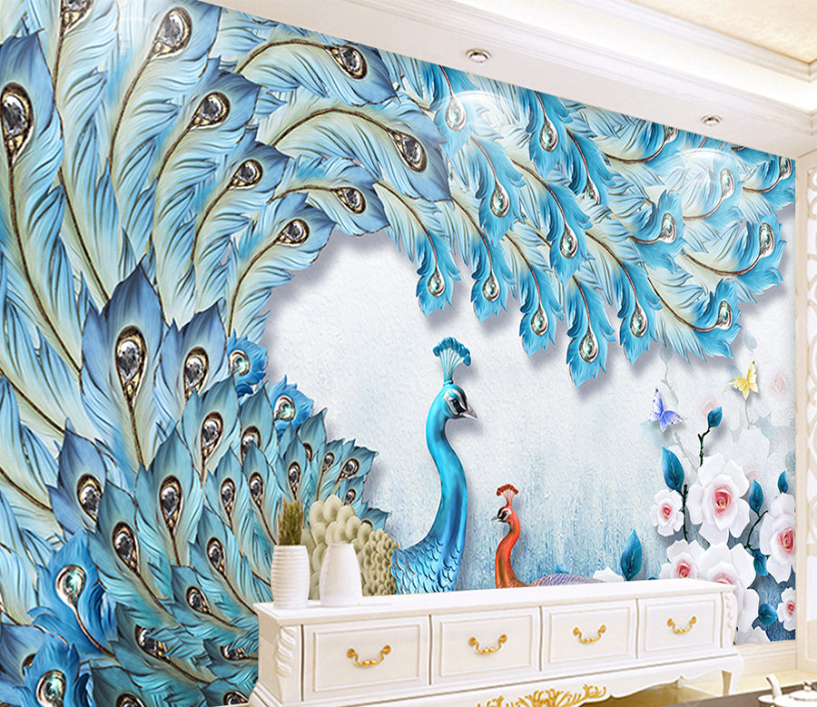 3D Peacock Flower WG255 Wall Murals