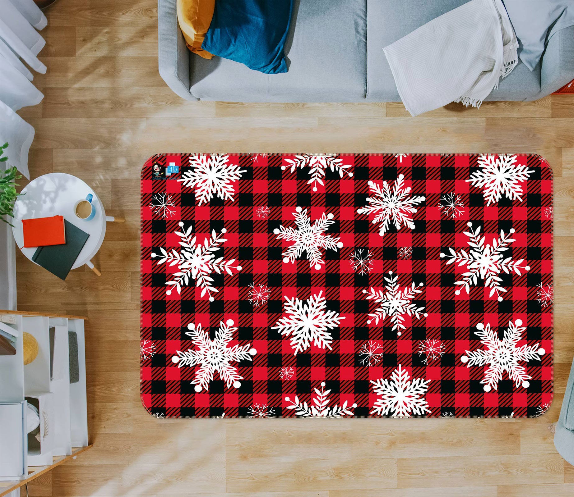 3D Red Black Lattice Snowflake 56161 Christmas Non Slip Rug Mat Xmas