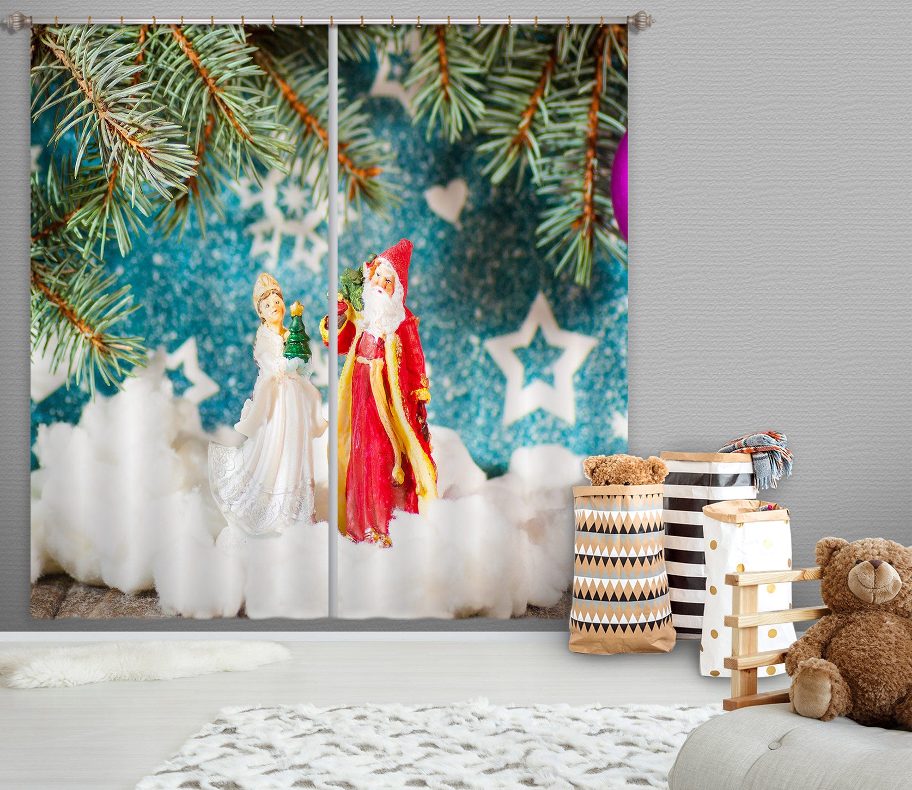 3D Santa Claus Ornaments 53112 Christmas Curtains Drapes Xmas