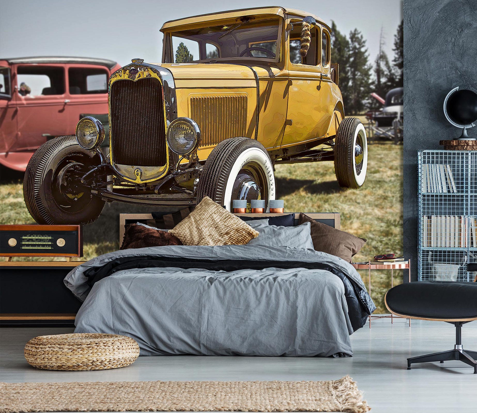 3D Yellow Retro Car 10860 Alius Herb Wall Mural Wall Murals