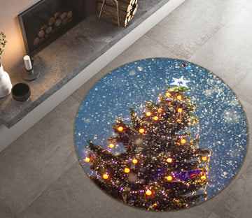 3D Snowing Tree 56071 Christmas Round Non Slip Rug Mat Xmas