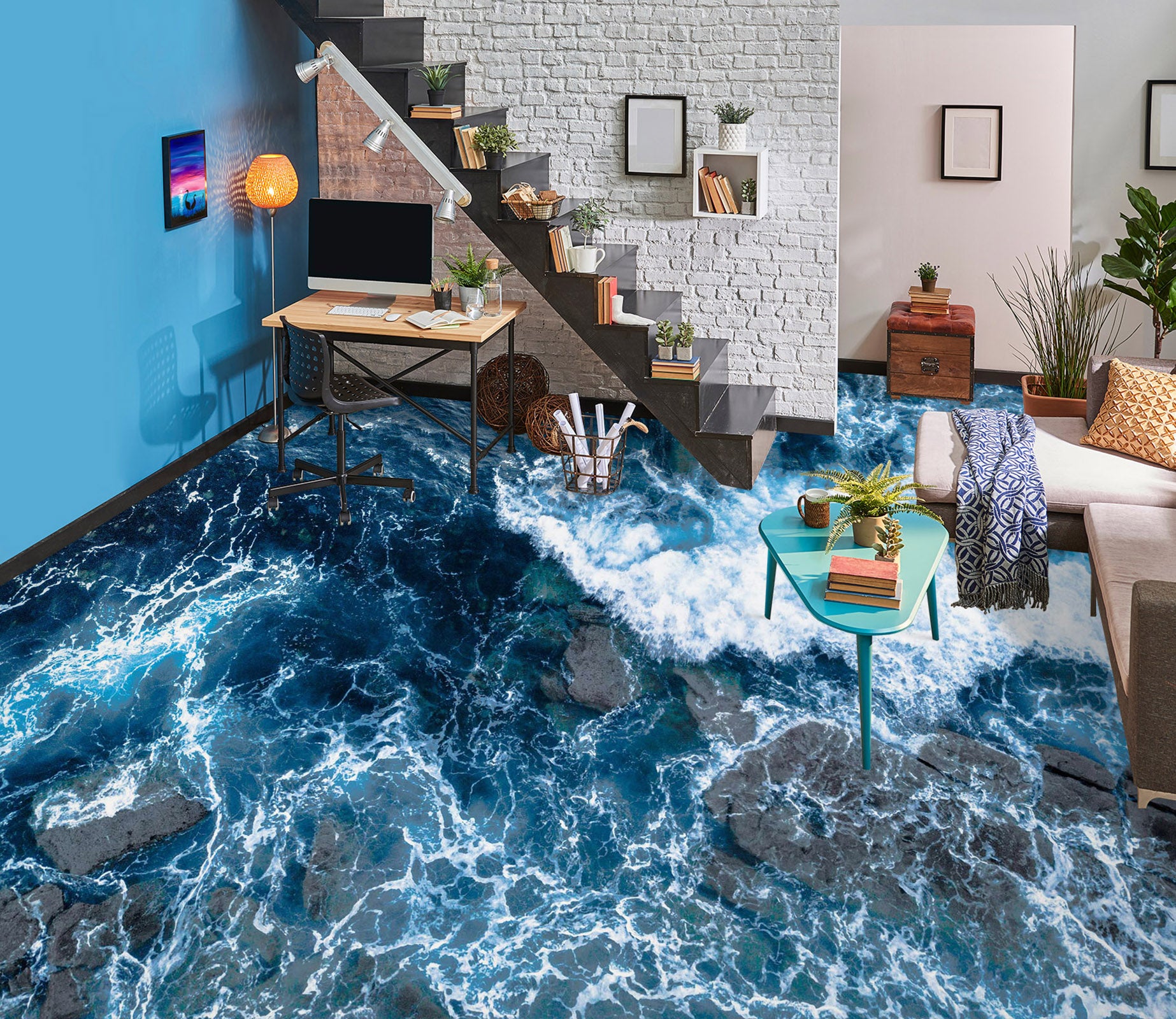 3D Deep Blue Water Spreading 825 Floor Mural  Wallpaper Murals Rug & Mat Print Epoxy waterproof bath floor