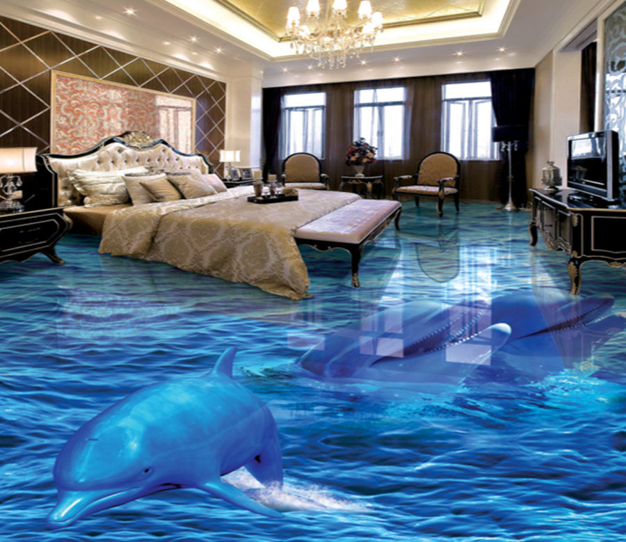 3D Ocean Dolphin 384 Floor Mural  Wallpaper Murals Rug & Mat Print Epoxy waterproof bath floor