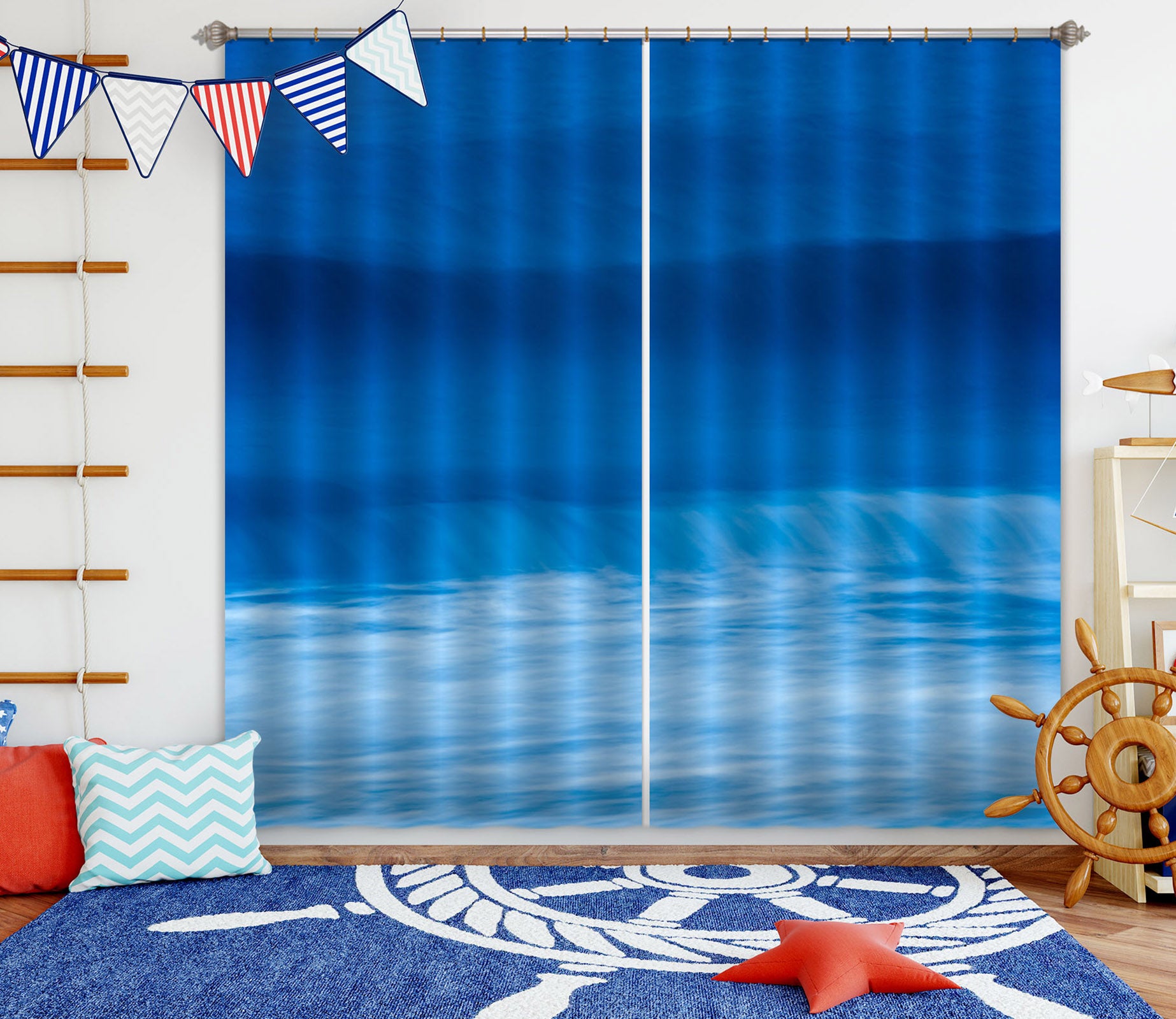 3D Blue Waves 147 Marco Carmassi Curtain Curtains Drapes