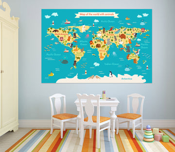 3D Yellow Island 240 World Map Wall Sticker