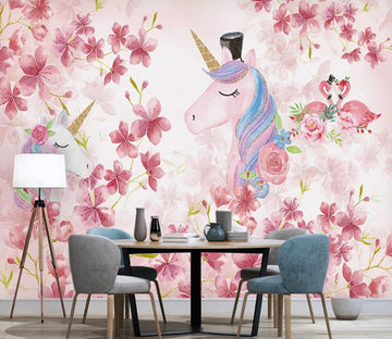 3D Pink Flower Rainbow Horse 1081 Wall Murals