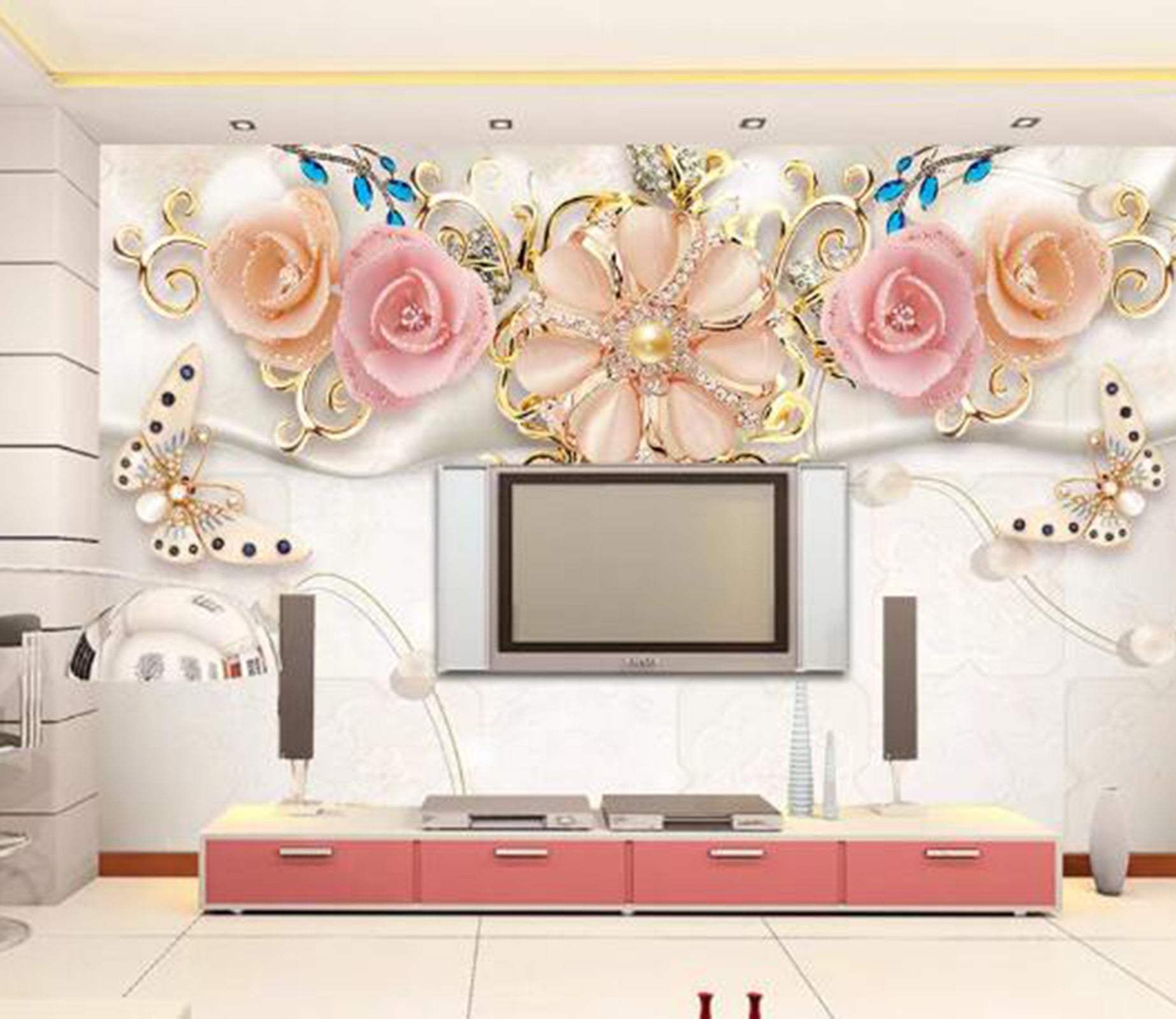 3D Diamond Flower WC03 Wall Murals Wallpaper AJ Wallpaper 2 