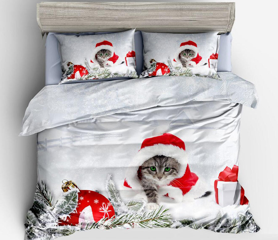 3D Christmas Cat 32157 Christmas Quilt Duvet Cover Xmas Bed Pillowcases