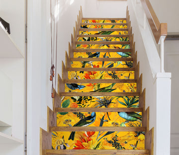 3D Yellow Bottom Bird Leaves 103218 Uta Naumann Stair Risers