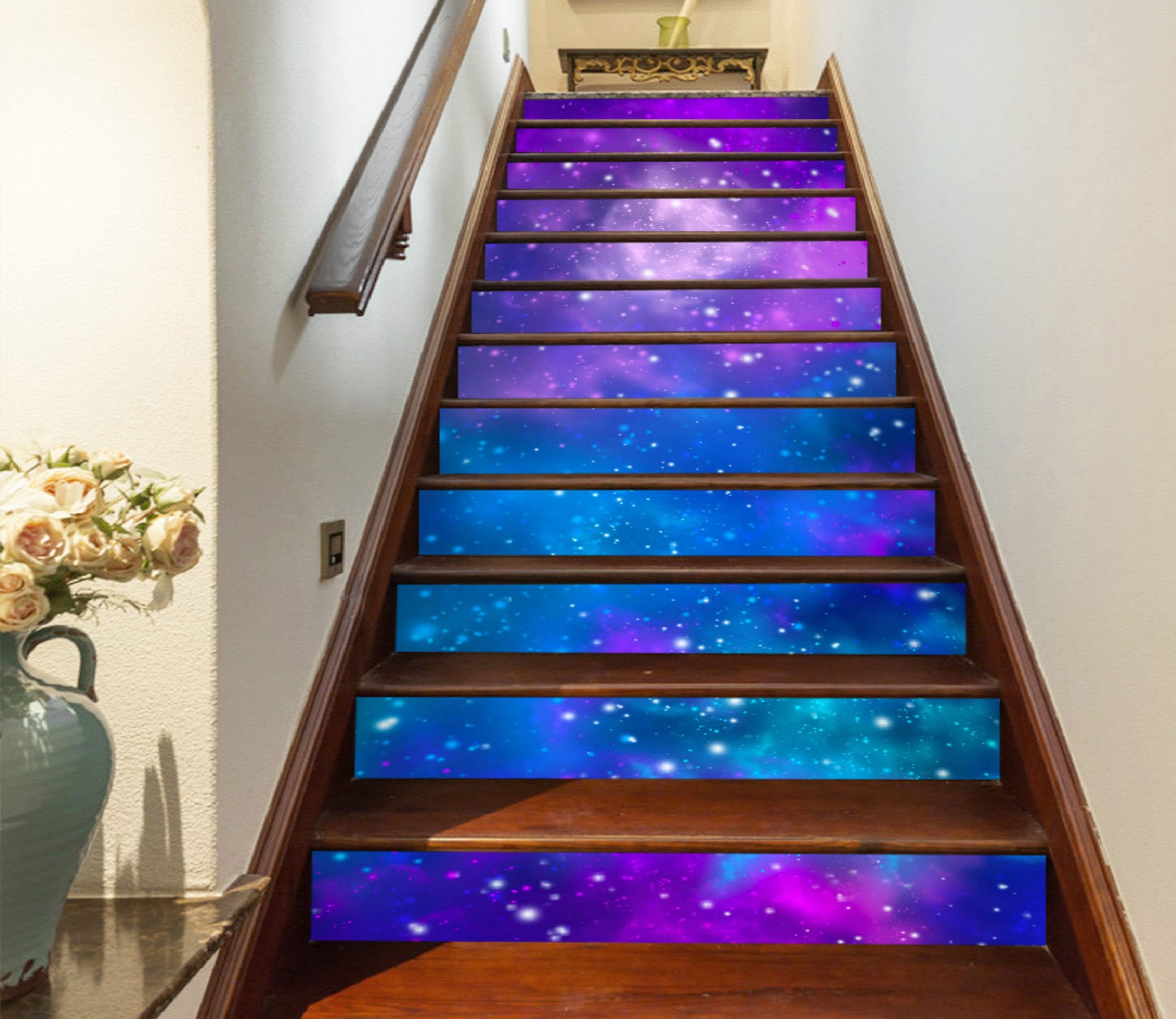 3D Blue And Purple Galaxy 213 Stair Risers