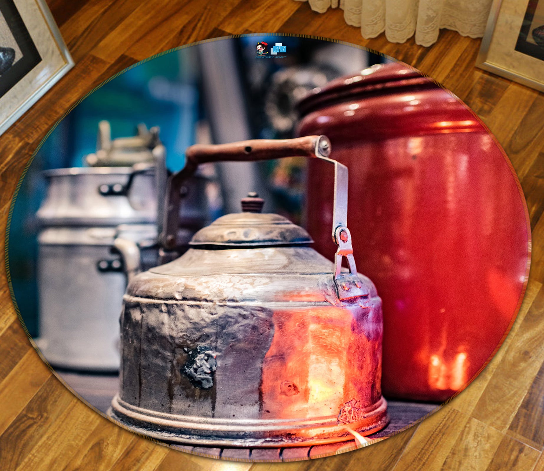 3D Old Teapot 5019 Beth Sheridan Rug Round Non Slip Rug Mat