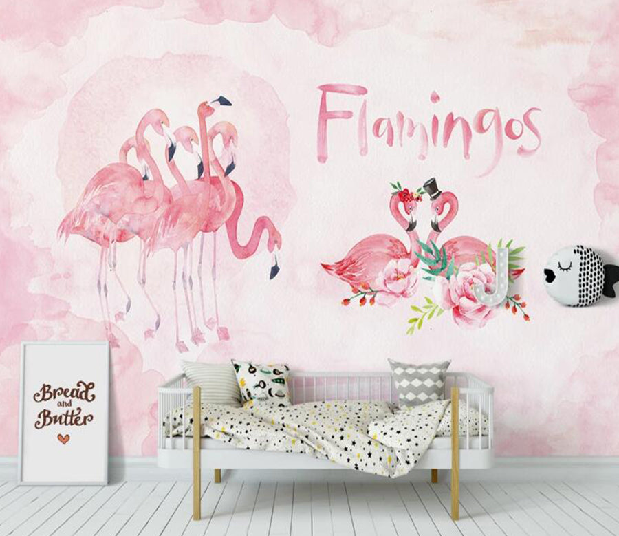 3D Marriage Flamingos 960 Wall Murals