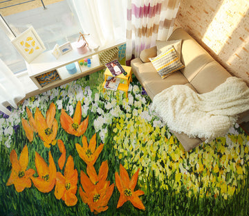 3D Yellow Orange Flowers 9644 Allan P. Friedlander Floor Mural  Wallpaper Murals Self-Adhesive Removable Print Epoxy