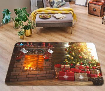 3D Fireplace Gifts 56238 Christmas Non Slip Rug Mat Xmas