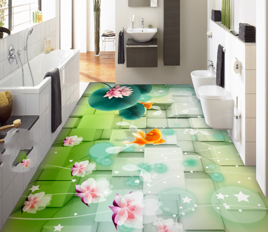 3D Goldfish Lotus 399 Floor Mural  Wallpaper Murals Rug & Mat Print Epoxy waterproof bath floor