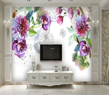 3D Purple Flowers 016 Wall Murals