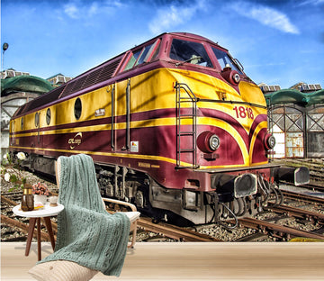 3D Red Train Railway 045 Vehicle Wall Murals
