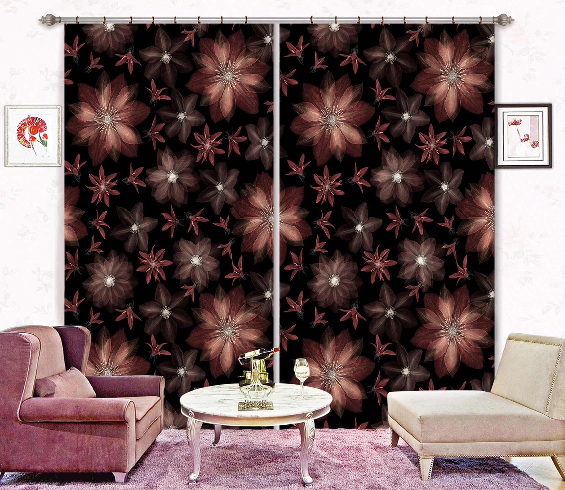 3D Red Flower 100 Assaf Frank Curtain Curtains Drapes