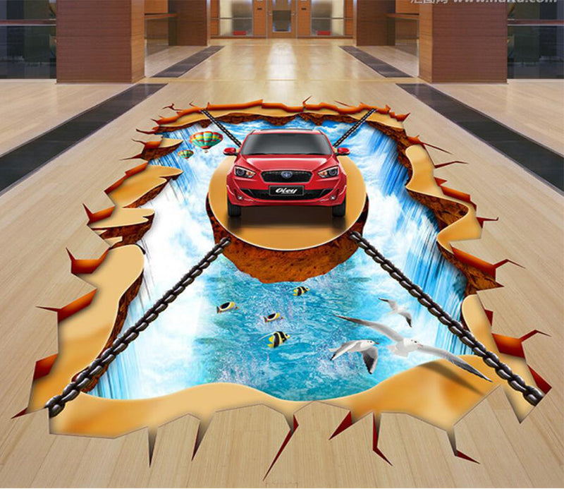 3D Car Chain 106 Floor Mural  Self-Adhesive Sticker Bathroom Non-slip Waterproof Flooring Murals