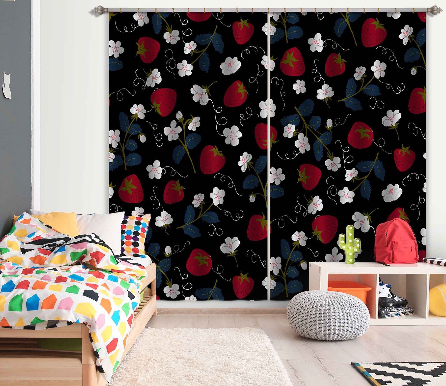 3D Strawberry Flowers 11195 Kashmira Jayaprakash Curtain Curtains Drapes