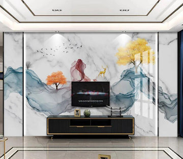 3D Orange Tree And Yellow Tree 725 Wall Murals