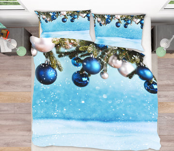 3D Blue White Ball Pendant 53021 Christmas Quilt Duvet Cover Xmas Bed Pillowcases