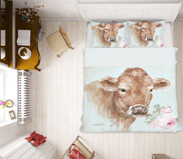 3D Cow With Flowers 2075 Debi Coules Bedding Bed Pillowcases Quilt