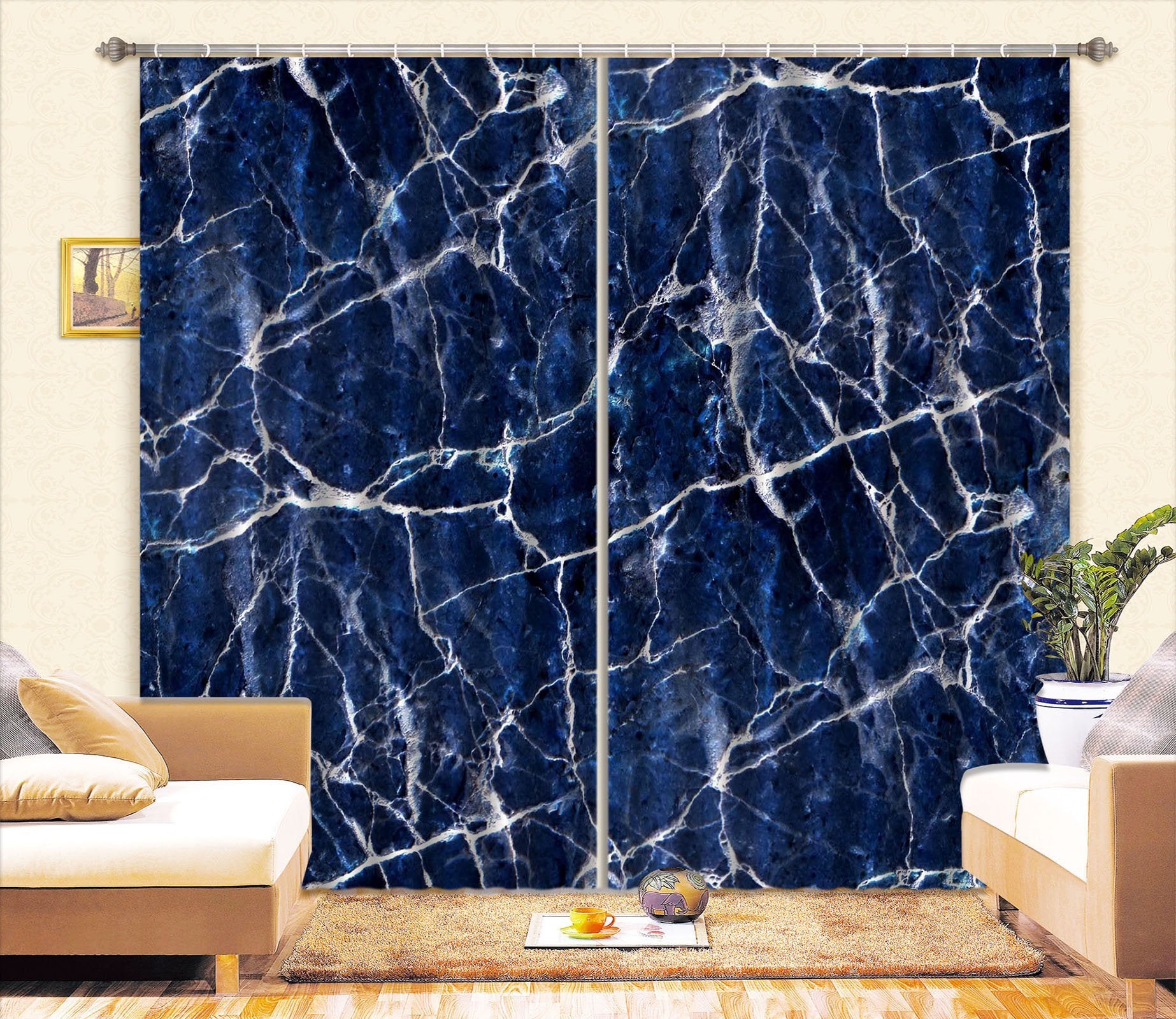 3D Blue Bottom Irregular Lines 40 Curtains Drapes Curtains AJ Creativity Home 