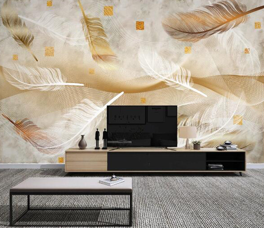 3D Yellow Feather WC1662 Wall Murals