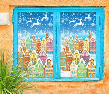 3D Colorful Houses 31026 Christmas Window Film Print Sticker Cling Stained Glass Xmas