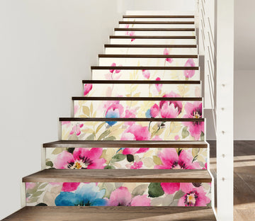 3D Blue And Pink Flowers 267 Stair Risers