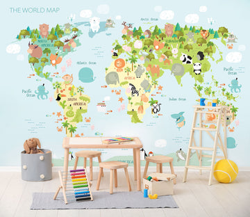 3D Cute Animal 2146 World Map Wall Murals