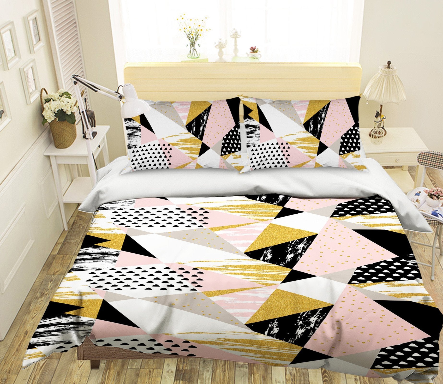 3D Powder Triangle Stitching 015 Bed Pillowcases Quilt Wallpaper AJ Wallpaper 