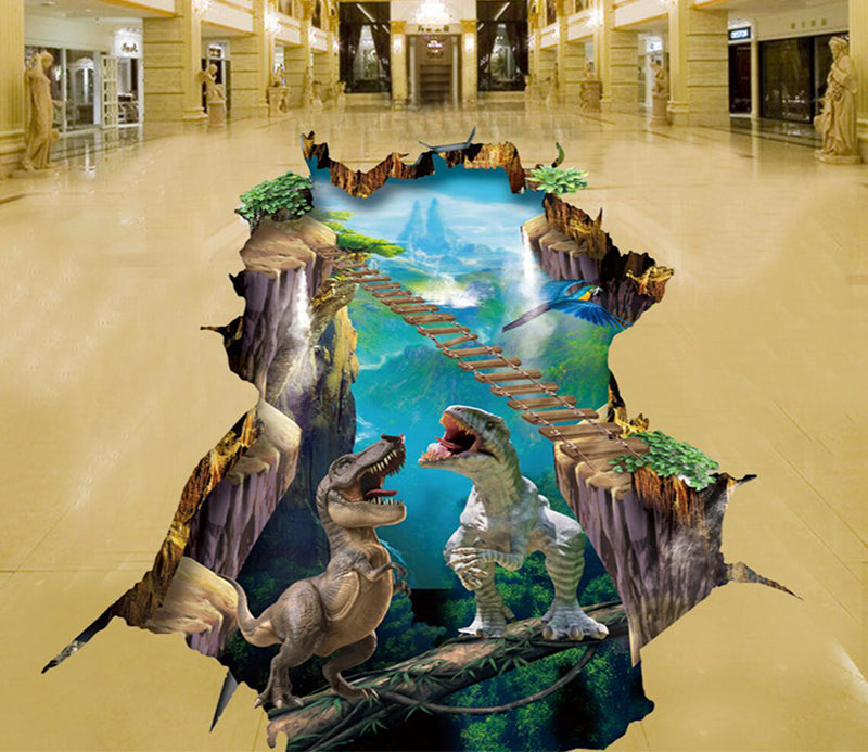 3D Dinosaur Wooden Bridge 162 Floor Mural  Self-Adhesive Sticker Bathroom Non-slip Waterproof Flooring Murals