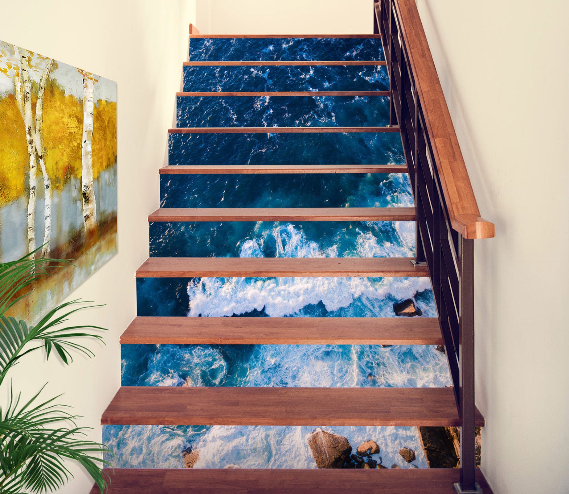 3D Night Waves 328 Stair Risers
