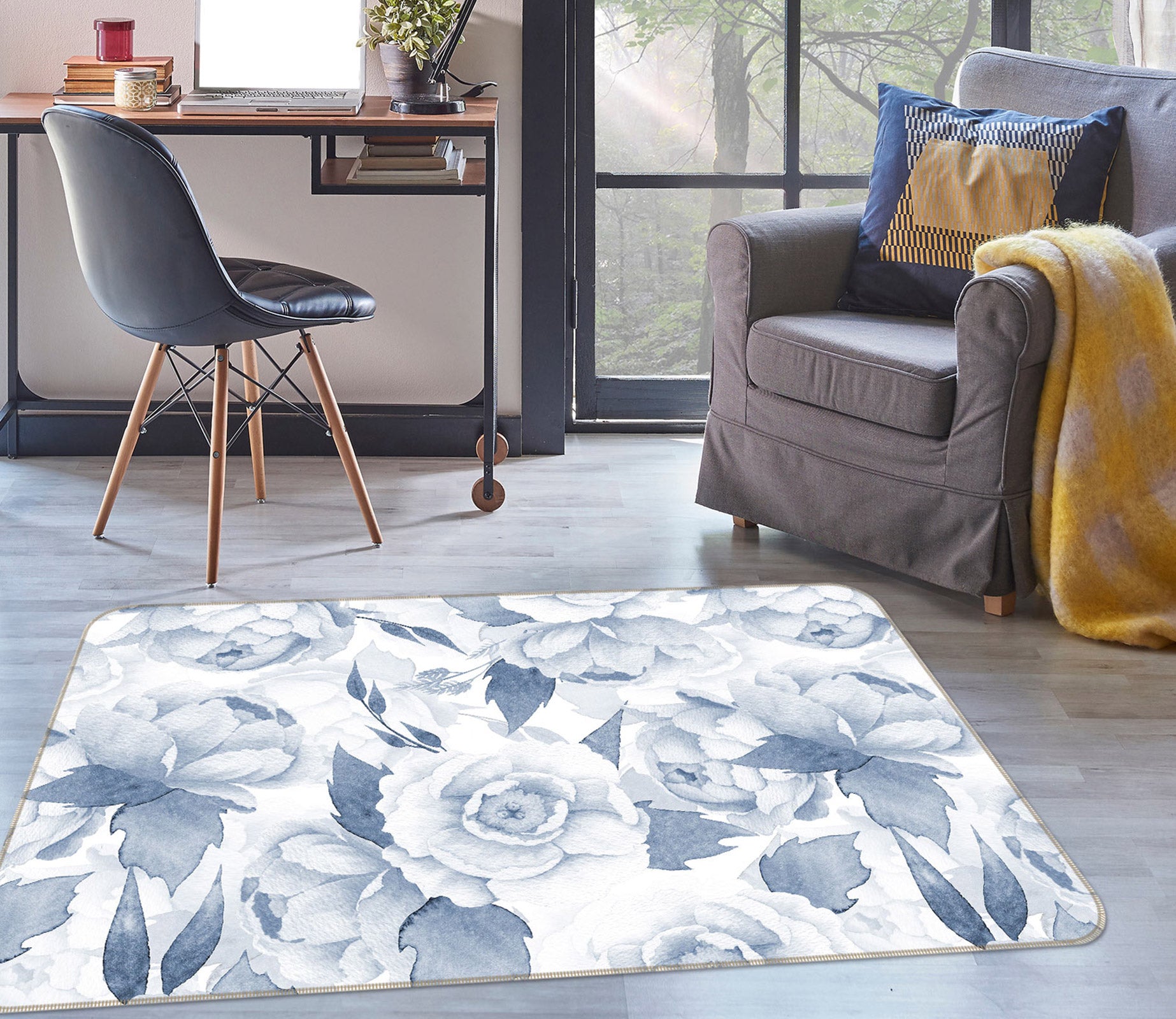 3D Blue Peony 106 Uta Naumann Rug Non Slip Rug Mat