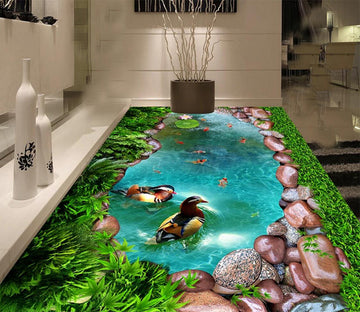 3D Pond Ducks 089 Floor Mural  Self-Adhesive Sticker Bathroom Non-slip Waterproof Flooring Murals
