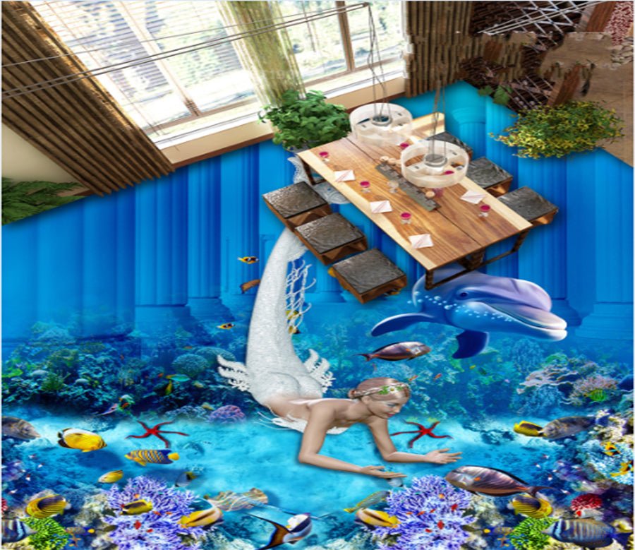 3D Mysterious Mermaid 211 Floor Mural  Self-Adhesive Sticker Bathroom Non-slip Waterproof Flooring Murals