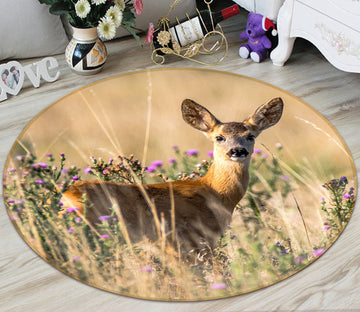 3D Frightened Deer 089 Animal Round Non Slip Rug Mat Mat AJ Creativity Home 