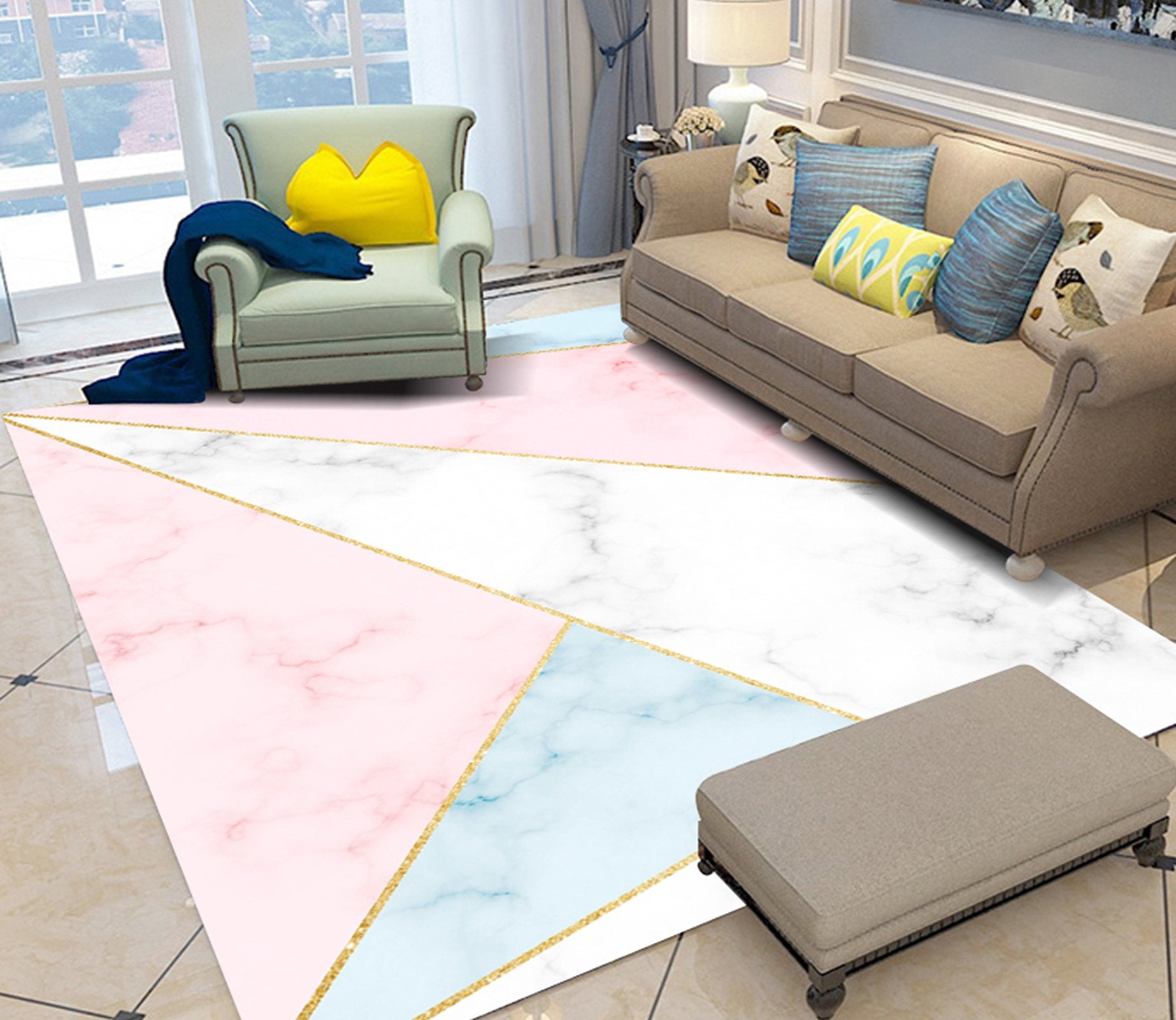 3D Pink Blue Triangle WG096 Non Slip Rug Mat Mat AJ Creativity Home 