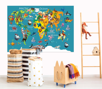 3D Abstract Elephant 247 World Map Wall Sticker