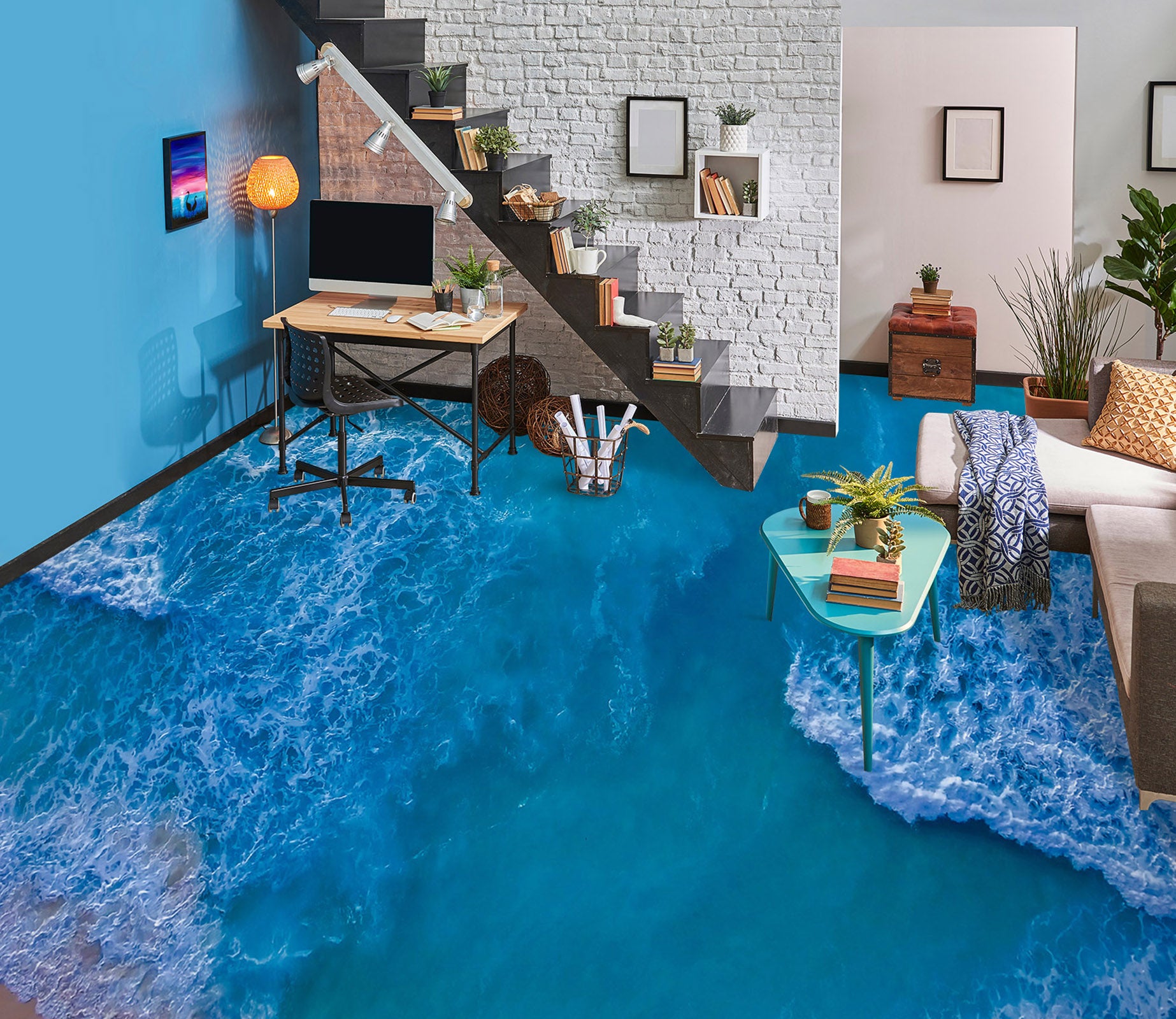3D Blue Sea Leisurely 880 Floor Mural  Wallpaper Murals Rug & Mat Print Epoxy waterproof bath floor