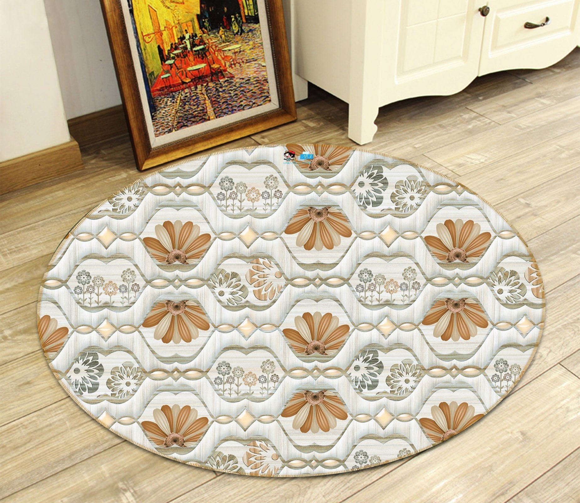 3D Mouth Type Flower 120 Round Non Slip Rug Mat Mat AJ Creativity Home 