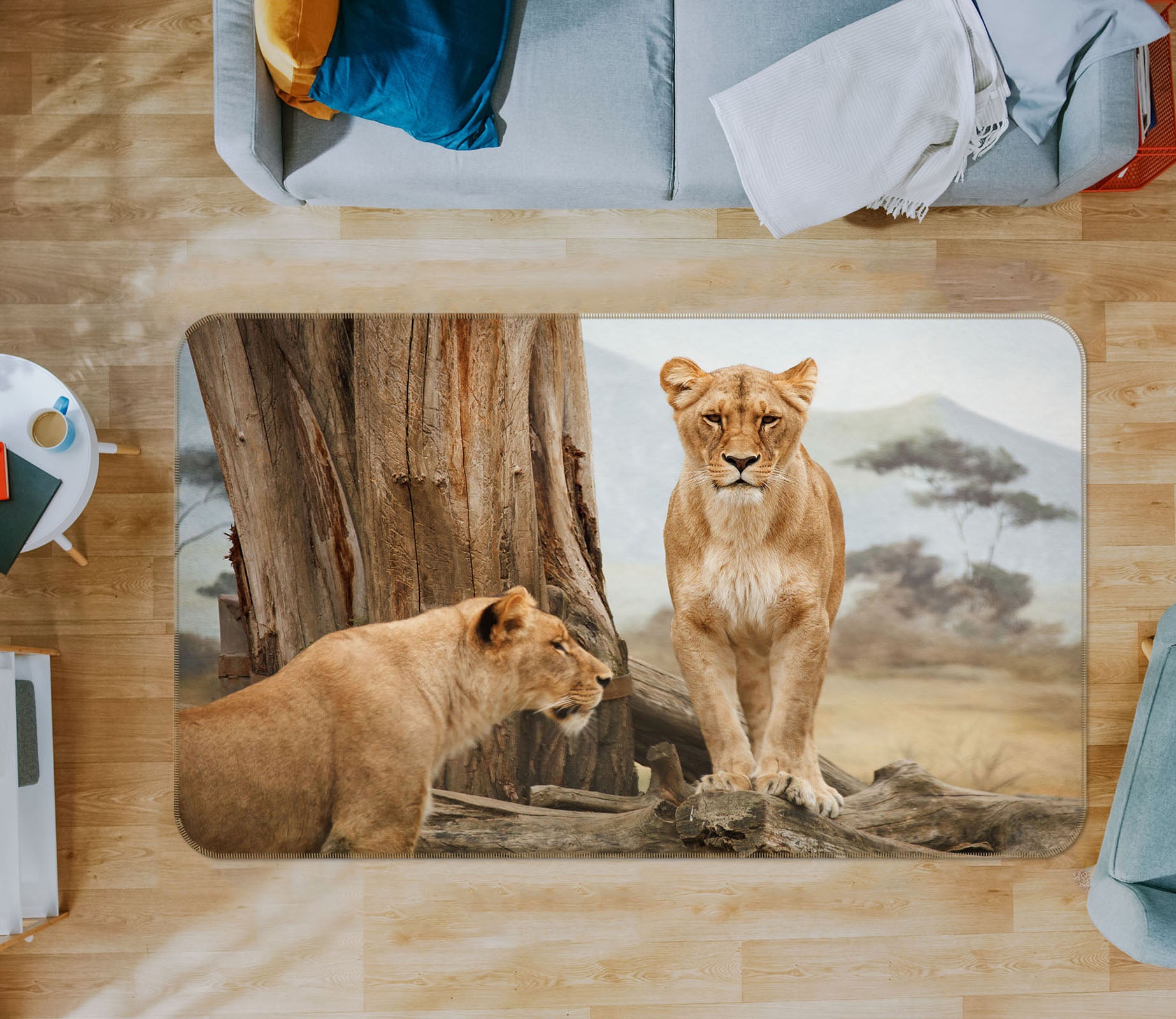 3D Tree Lion  043 Animal Non Slip Rug Mat
