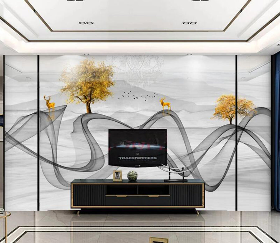 3D Ink Line Trees 260 Wall Murals